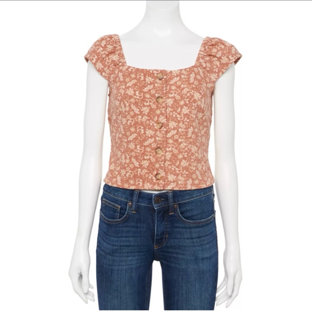 Rewind juniors XXL top terra cotta cream color button down will fit misses XL